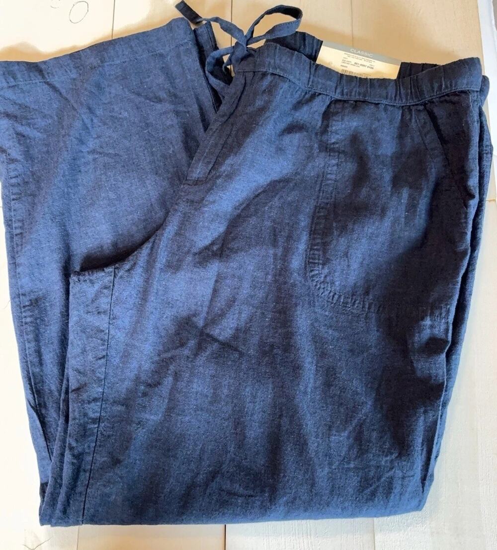 Liz Claiborne Linen Pants Womens 2XL Blue Classic Straight Leg Drawstring Chino